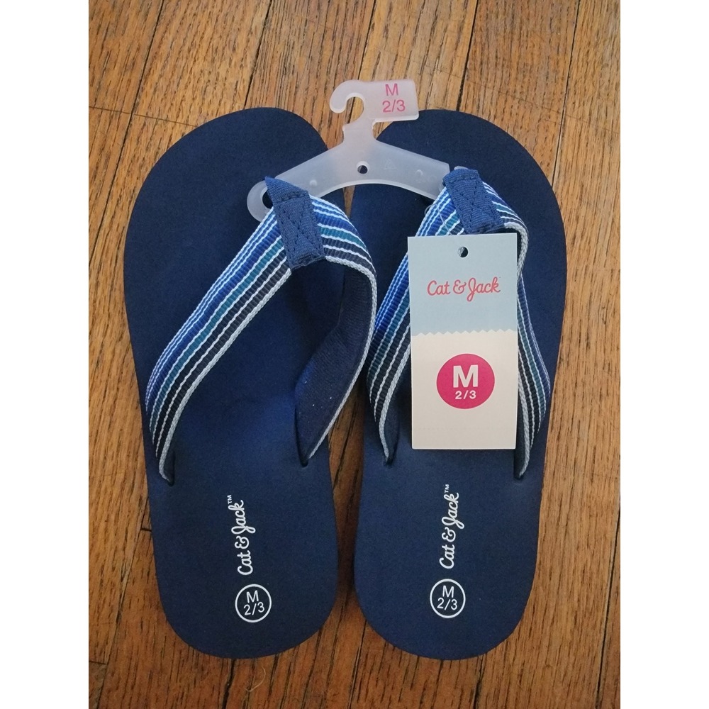 Cat & Jack Kids Navy Blue Striped Flip Flops Sandals Size M 2/3 
NWT summer time